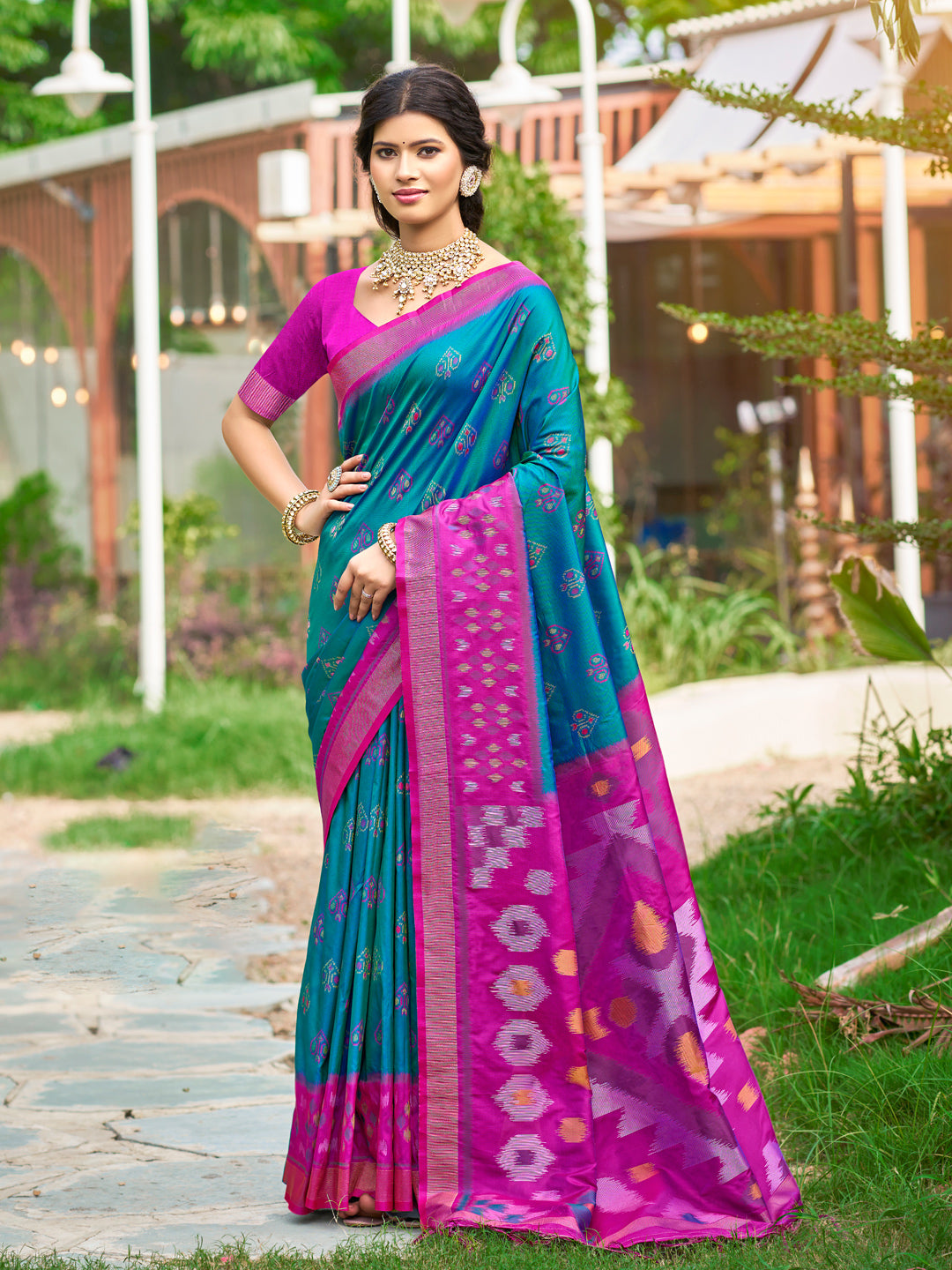 Anaita Blue Soft Silk Saree With Floral Printed Work With Blouse - Distacart