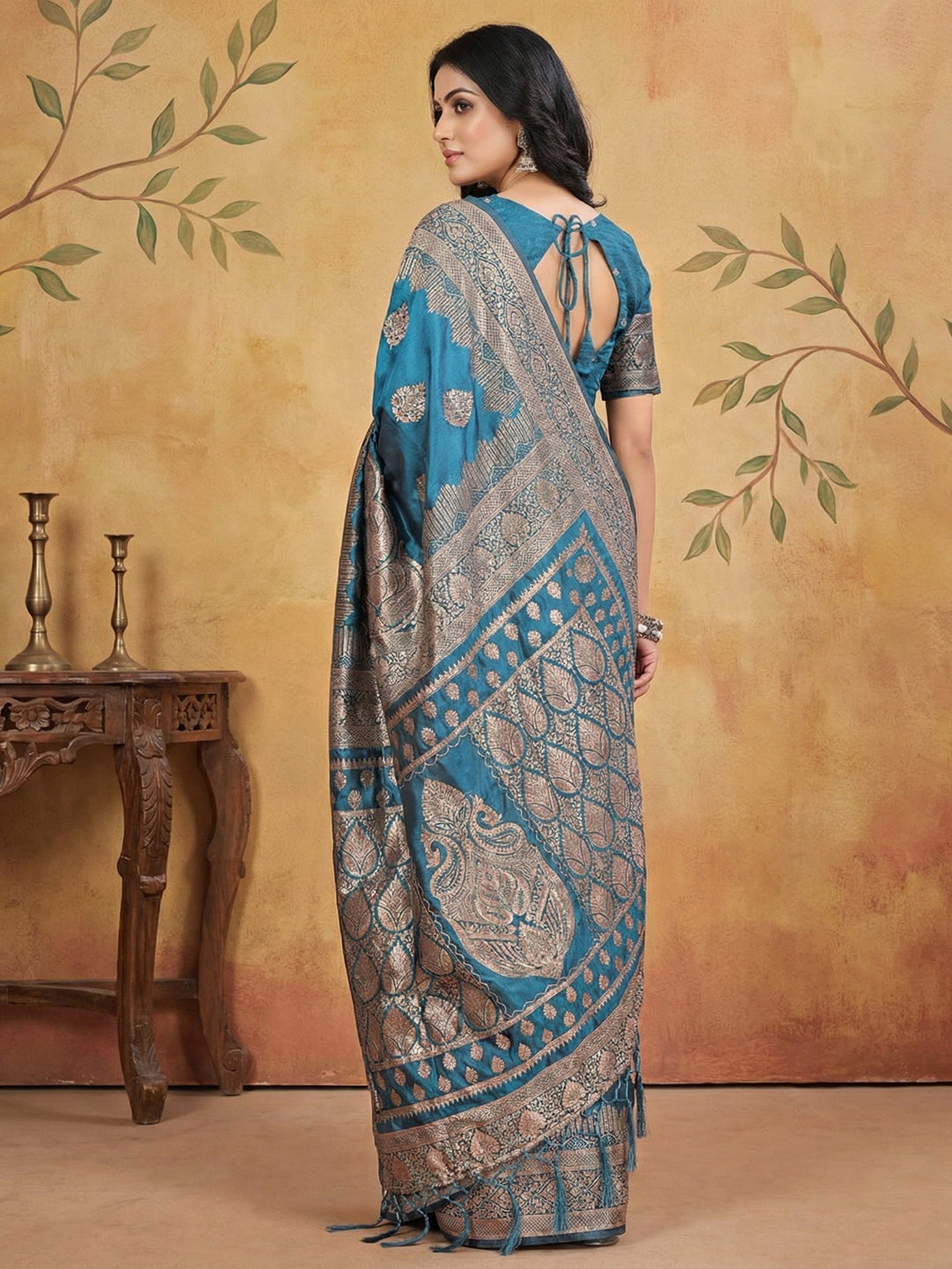 Anaita Blue Silk Blend Woven Saree With Blouse - Distacart
