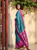 Thumbnail for Anaita Blue Pochampally Printed Saree With Blouse - Distacart