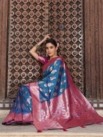 Thumbnail for Anaita Blue Silk Woven Saree With Blouse - Distacart