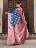 Thumbnail for Anaita Blue Silk Woven Saree With Blouse - Distacart