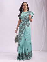 Thumbnail for Anaita Blue Linen Printed Saree With Blouse - Distacart