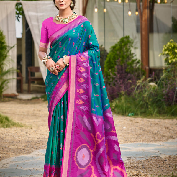 Anaita Blue Soft Silk Saree With Floral Printed Work With Blouse - Distacart