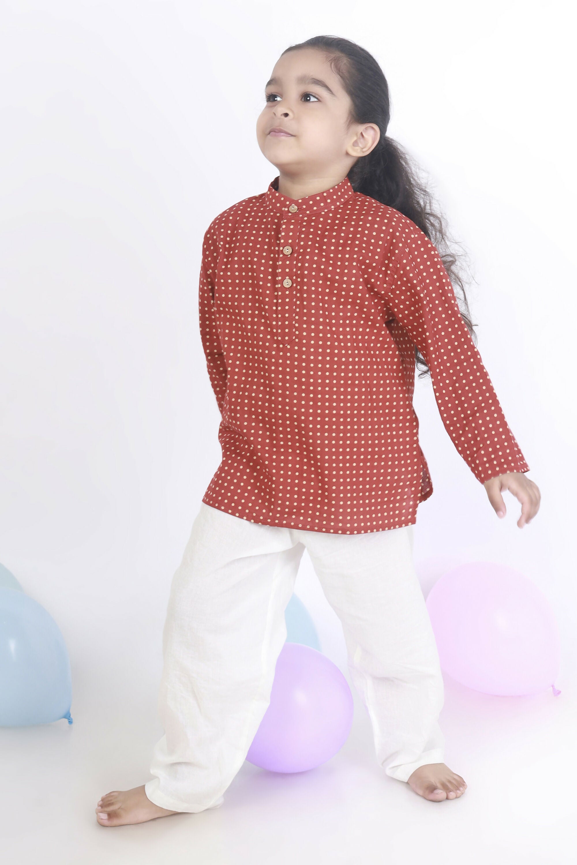 Breathables Kids Cotton Night Suit – Red Polka Dot Kurta & Pyjama Co-Ord Set For Boys & Girls - Dista