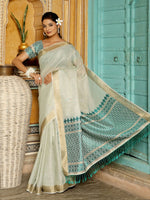 Thumbnail for Shree Shyam Fashion Rama Green Linen Saree - Distacart