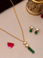 Thumbnail for Ruby Raang Kundan and Green Stone Necklace with Studs