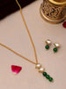 Ruby Raang Kundan and Green Stone Necklace with Studs - Distacart