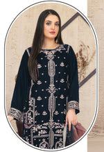 Thumbnail for Anaita Navy Blue Velvet Suit with Embroidery Sequence Work