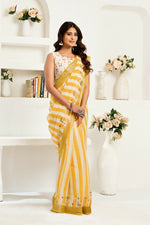 Thumbnail for Vastranavya Yellow White Digital Printed Linen Ready To Wear Designer Saree with Unstitched Blouse - Distacart