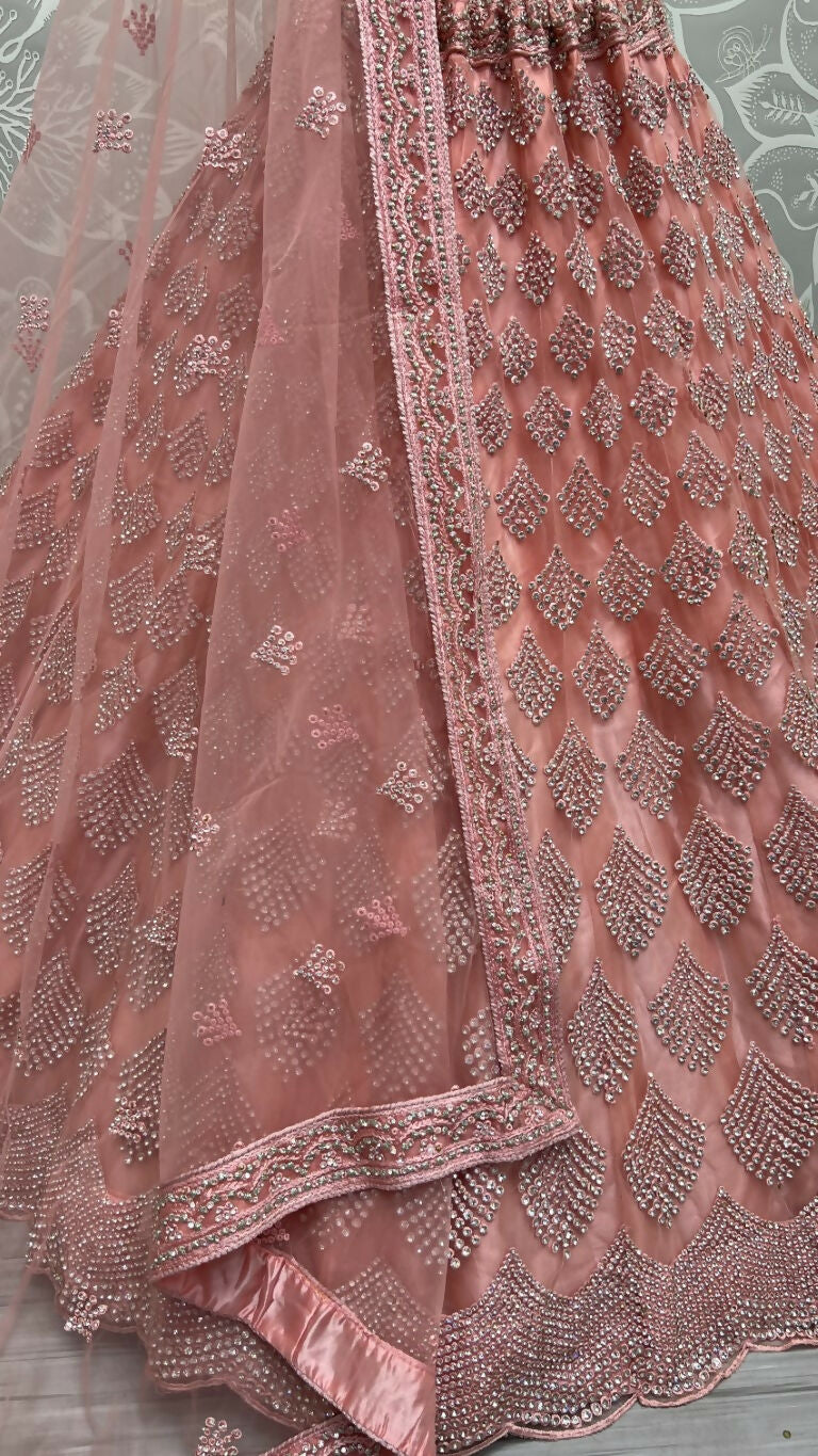Jyoti Fashion Women's Pink Bridal Net Fancy Dori & Multi Thread Embroidered with Zircon Diamond Work Wedding Lehenga Choli - Distacart