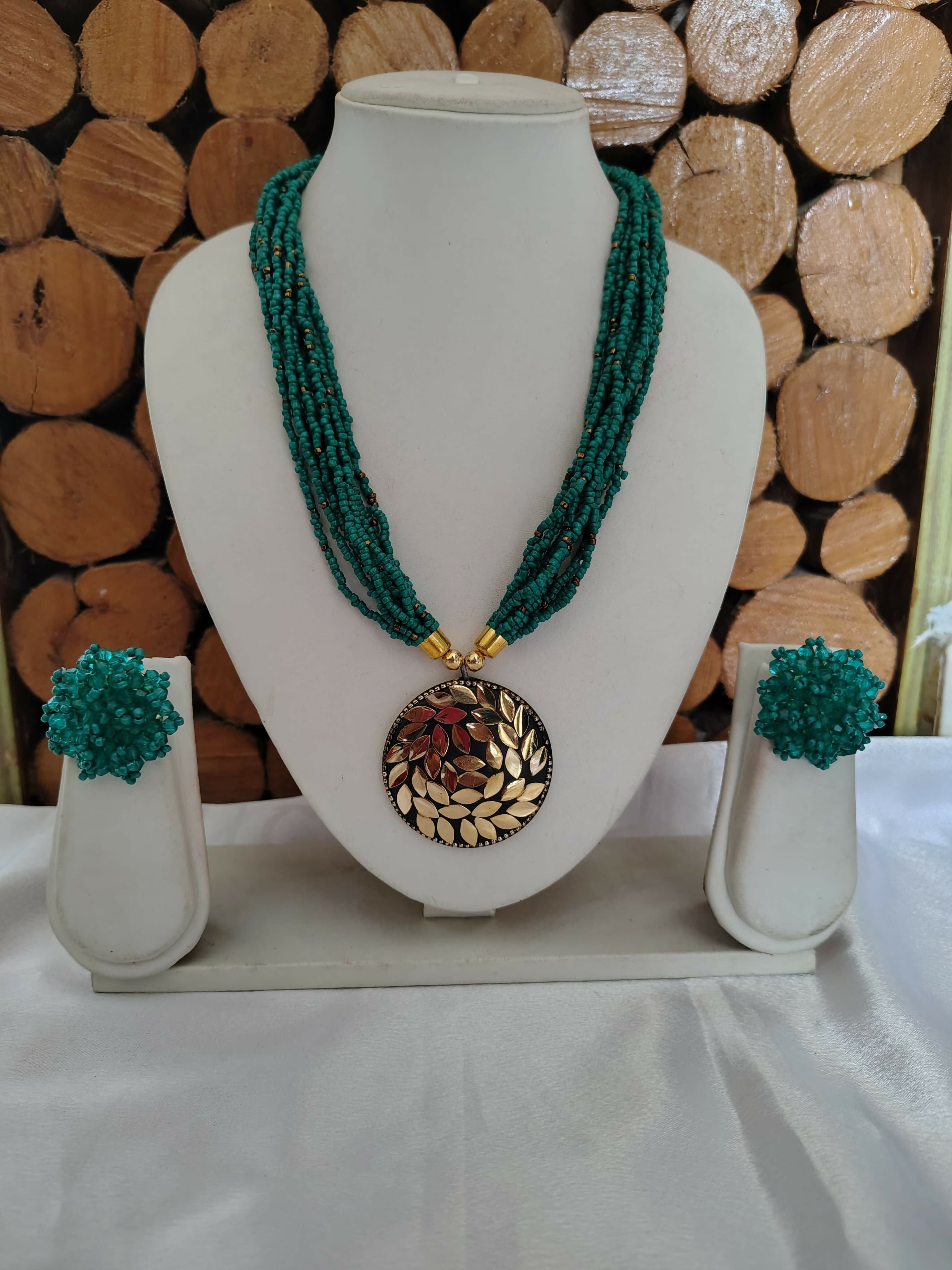 Inhanns All-Day Statement Beaded Necklace Set - Sea Green - Distacart