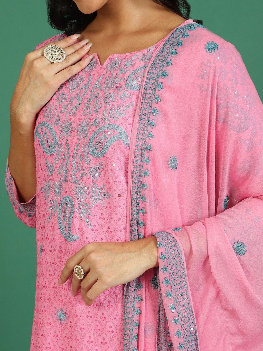 Sangria Embroidered Kurta & Trouser With Dupatta - Distacart