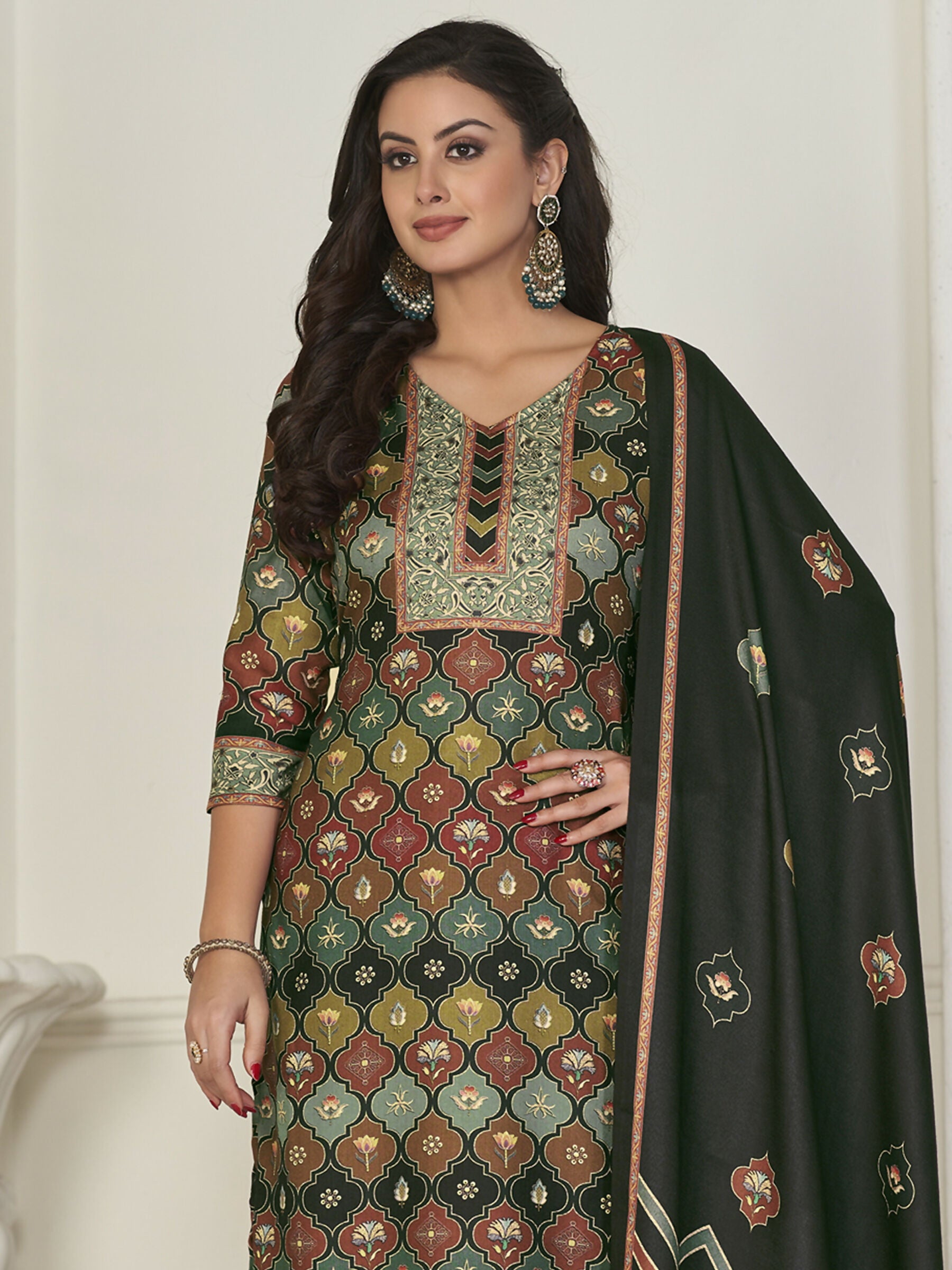 Jyoti Fashion Women's Multicolor Pashmina Digital Printed Kurta with Trouser & Dupatta - Distacart