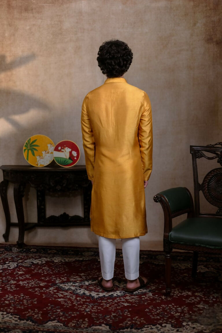 Falling Raw Silk Yellow Mural Krishna By Hilo Design - Distacart