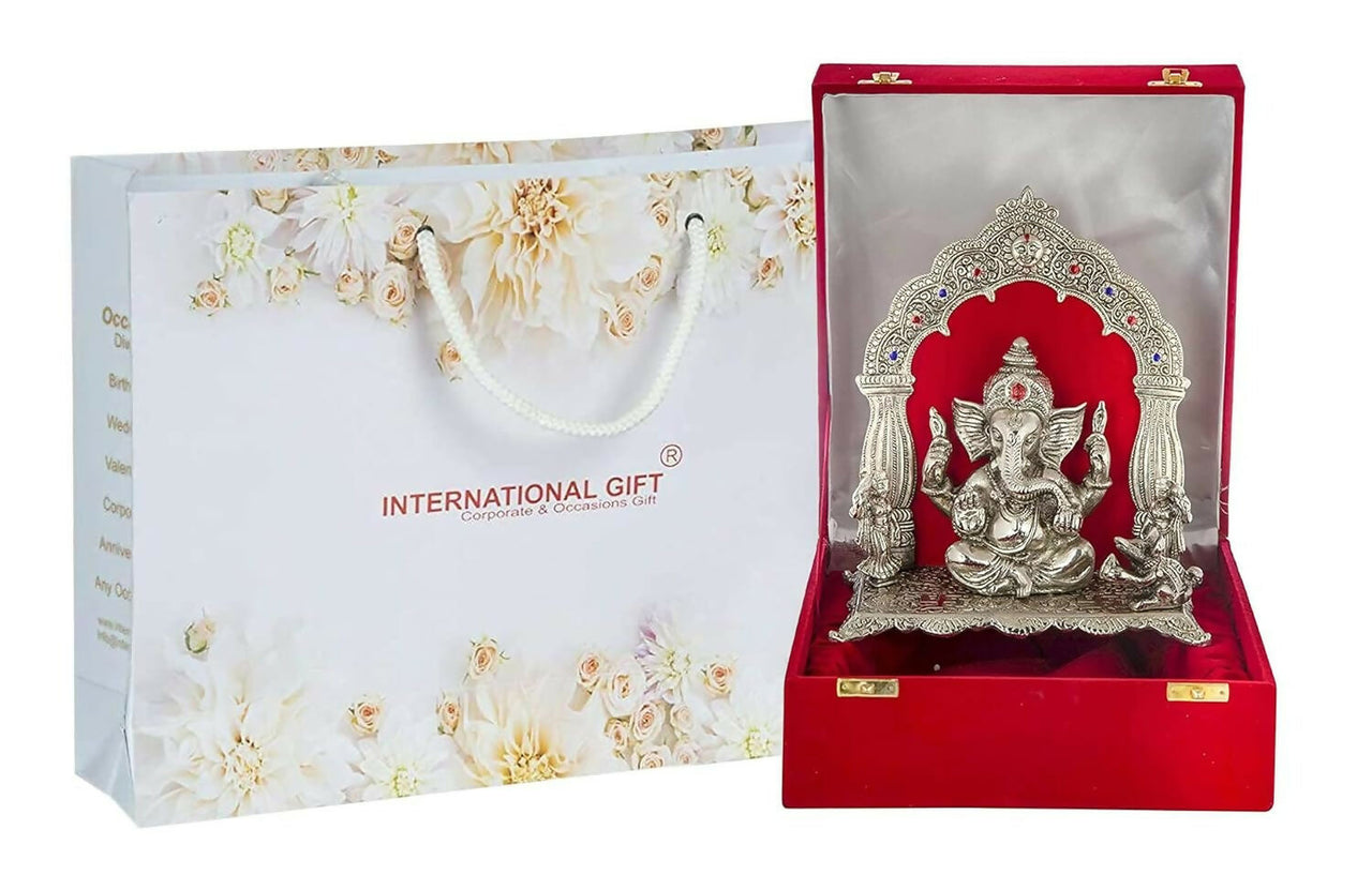 International Gift Silver-Plated Oxidized Finish Ganesha Idol - Distacart