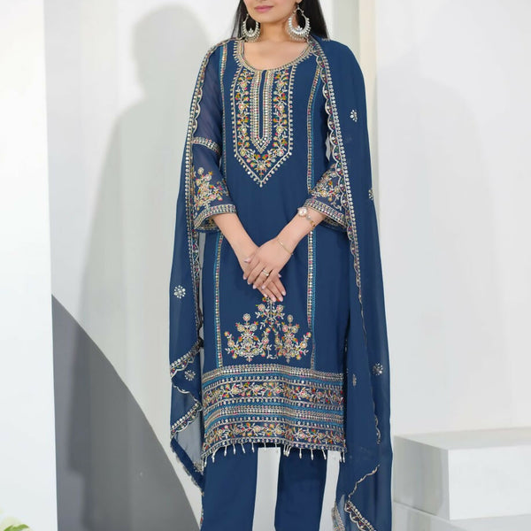 Teeya Creation Blue Color Faux Georgette Embroidery Work Party Wear Salwar Suit - Distacart