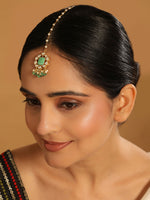 Thumbnail for Nuyug 22K Gold-Plated Kundan & Green Stone Embellished Maang Tikka Head Jewellery