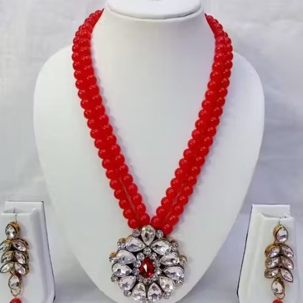 Jewel City Traditional Handcrafted Ethnic Red Beaded Necklace Set with Gold-Plated Finish & Studded Stones  - Distacart