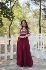 Thumbnail for Aastha Fashion Women's Plum Faux Blooming Embroidery Zari Sequins-work Gown - Distacart