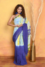 Thumbnail for Very Much Indian Tie & Dye Handloom Mul Cotton Saree - Blue Green - Distacart
