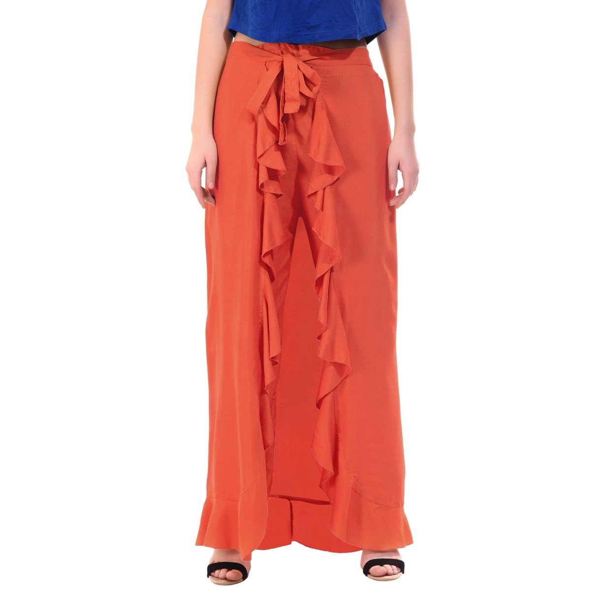 Asmaani Orange Color Plain Ruffle Palazzo