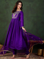 Thumbnail for Sangria Embroidered Kurta & Trouser With Dupatta Kurta Set