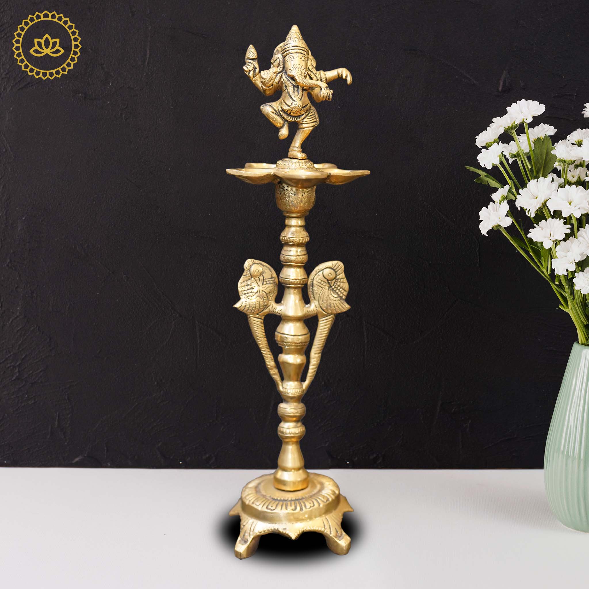 Brass Ganesha Diya with Five Oil Wicks - Distacart