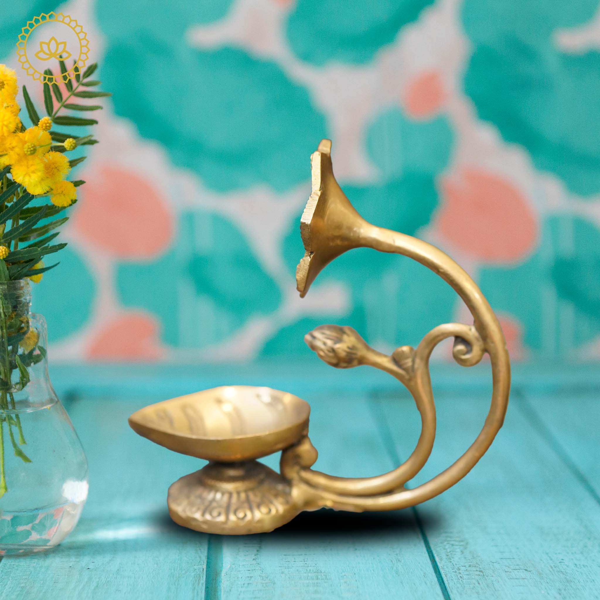 Brass Hibiscus Flower Diya with Leaf - Distacart