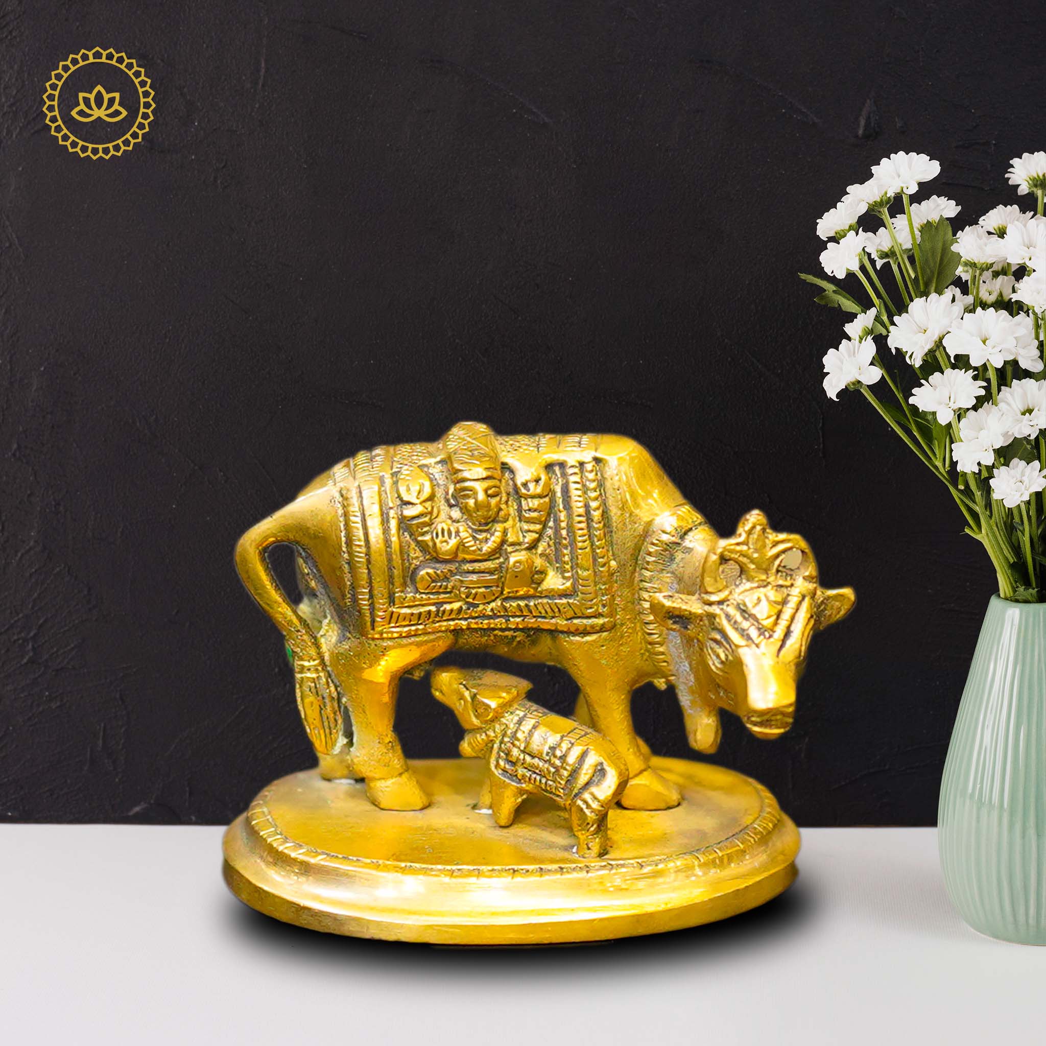 Brass Kamadenu with Calf Idol - Distacart
