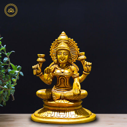 Brass Lakshmi Sitting - Goddess of Prosperity and Abundance - Distacart