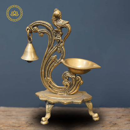 Brass Parrot with Bell Diya - Distacart