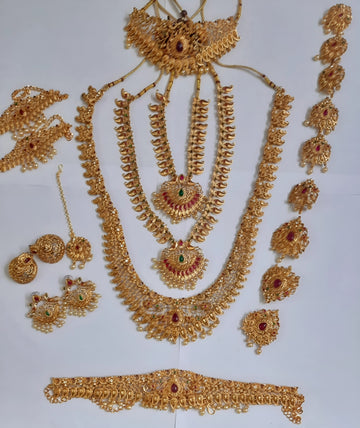 Elite Trading 19 piece Golden Bridal Jewellery Set - Distacart