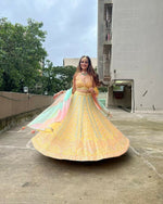 Thumbnail for Jyoti Fashion Yellow Thread Embroidered Heavy Dola Silk Designer Lehenga Choli with Dupatta - Distacart