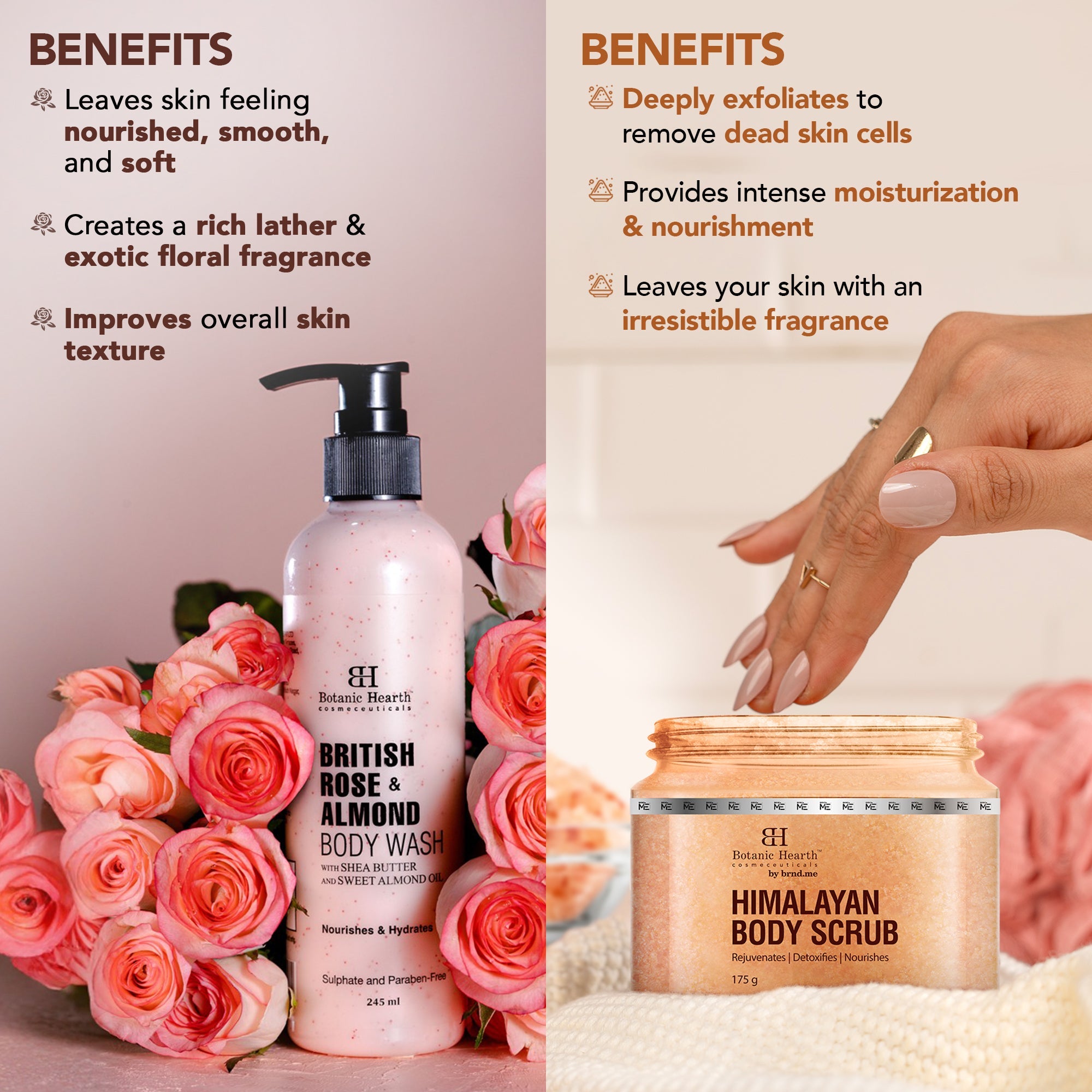 British Rose with Almond Bodywash & Himalayan Scrub Combo (Set of 2) - Distacart