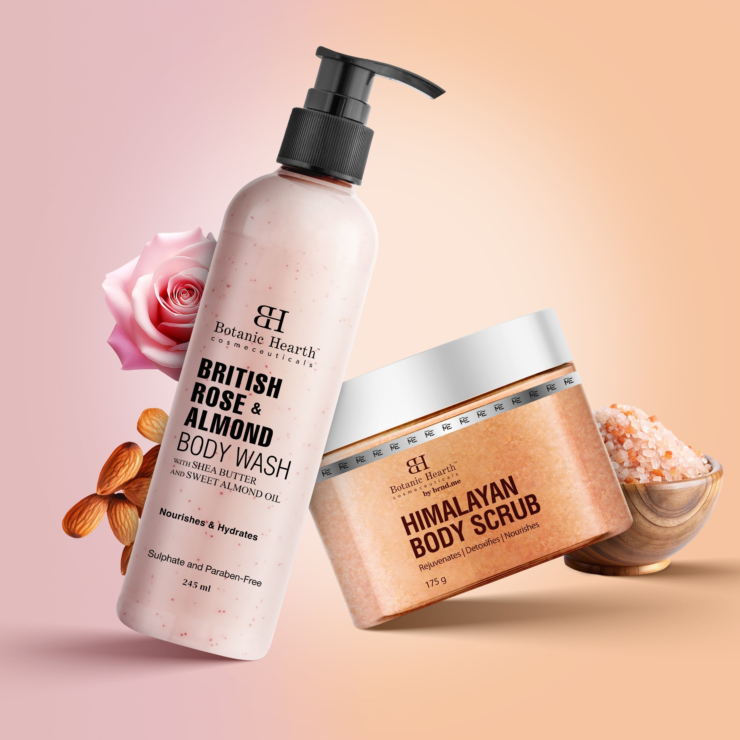 British Rose with Almond Bodywash & Himalayan Scrub Combo (Set of 2) - Distacart