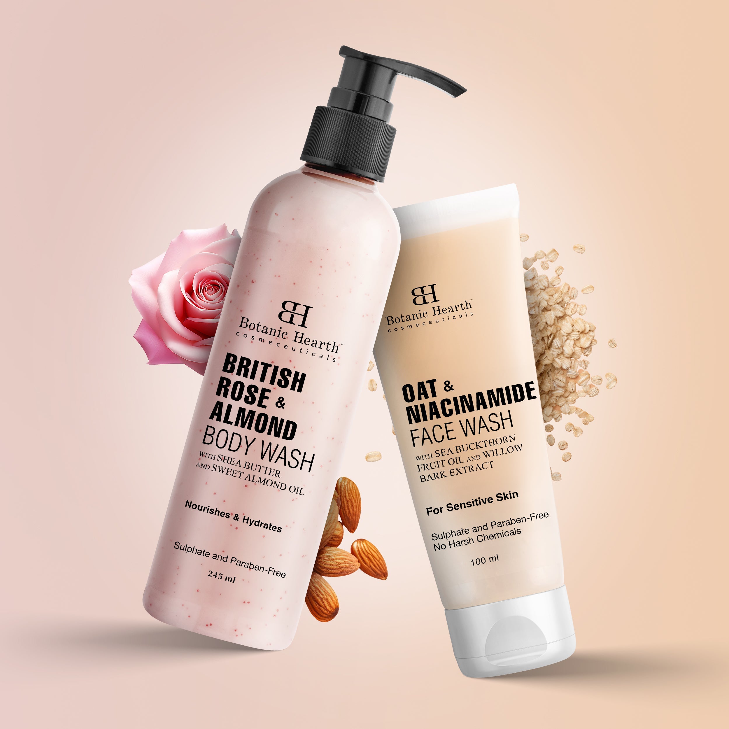 British Rose Body Wash with Oat Face Wash (Pack of 2) - Distacart