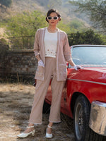 Thumbnail for Yufta Brown Cotton Checks Print Co Ord Set With Embroidery