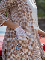 Thumbnail for Yufta Brown Cotton Checks Print Co Ord Set With Embroidery