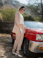 Thumbnail for Yufta Brown Cotton Checks Print Co Ord Set With Embroidery