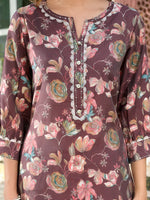 Thumbnail for Yufta Brown Floral Print,Patch_Work Straight Kurta Trouser Set