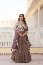 Thumbnail for Preksha Creation Faux Georgette With Sequins Embroidered Work Women Lehenga Choli - Grey - Distacart