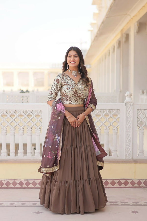 Preksha Creation Faux Georgette With Sequins Embroidered Work Women Lehenga Choli - Grey - Distacart