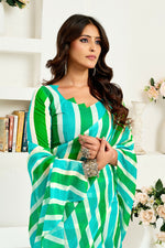 Thumbnail for Vastranavya Green Digital Printed Linen Ready To Wear Designer Saree with Unstitched Blouse - Distacart