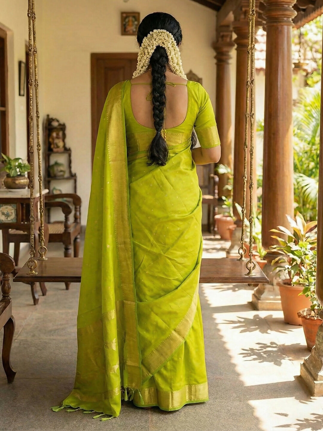 Astita Parrot Green Soft Silk Saree - Distacart