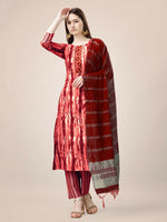 Thumbnail for Jyoti Fashion Women's Orange Rayon Print with Embroidery & Fancy Lace Work Kurta with Trouser & Dupatta - Distacart