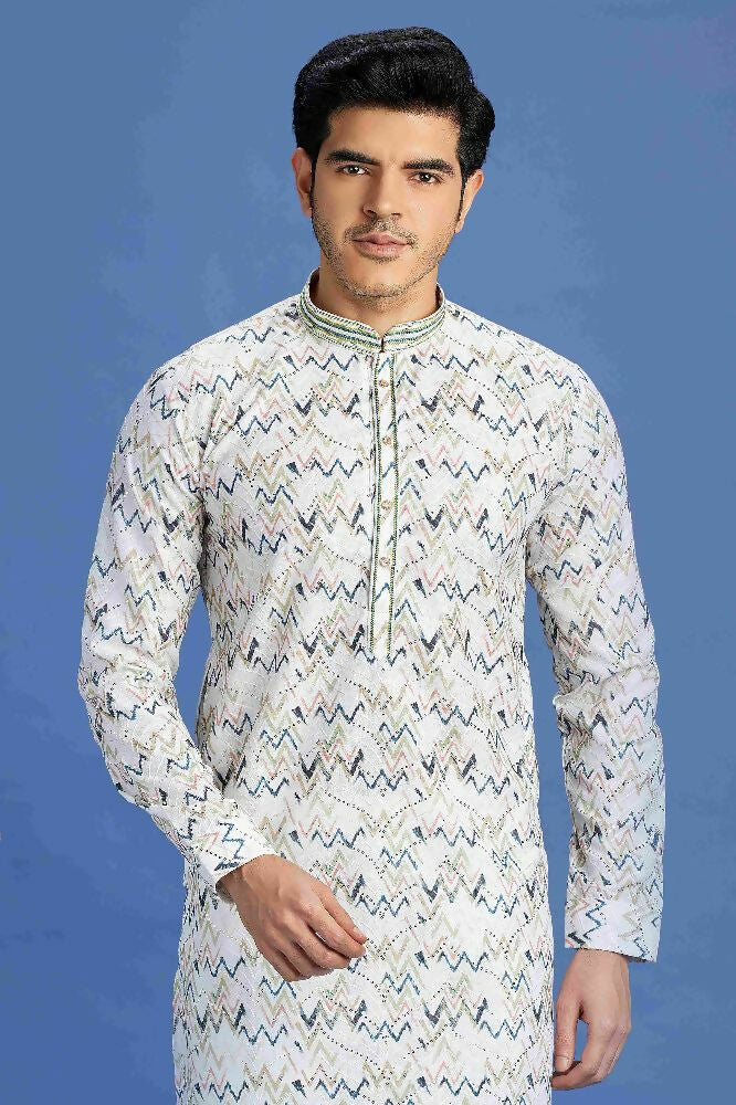 Raivat Ethnic Cotton Embroidery Kurta Pajama In Blue Colour - Dista
