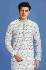 Thumbnail for Raivat Ethnic Cotton Embroidery Kurta Pajama In Blue Colour - Dista