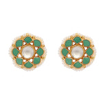 Thumbnail for Nuyug 22K Gold-Plated Green Kundan Studded & Pearls Beaded Floral Shaped Studs