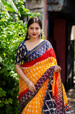 Thumbnail for Yellow Polycotton Ethnic Motifs Saree with Unstitched Blouse - A2M