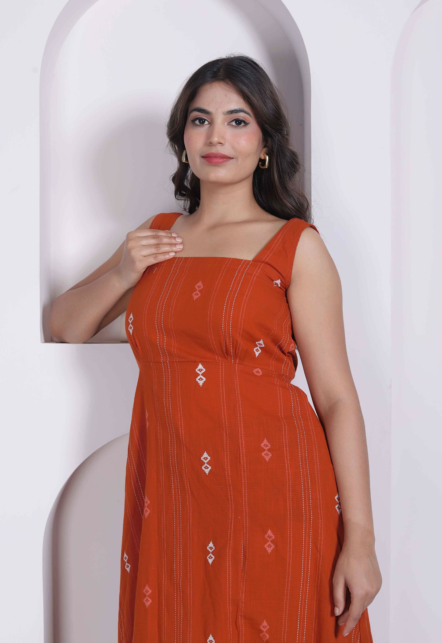 Miravan Womens Abstract Printed Rust ALine Maxi Dress - Dista